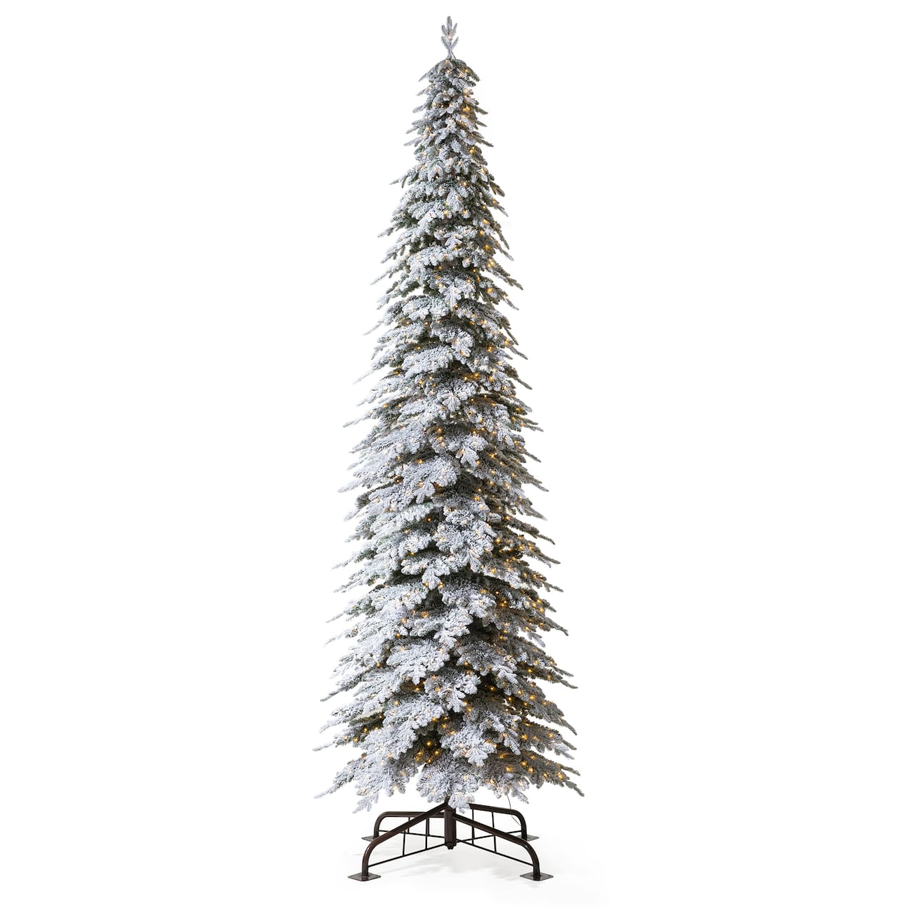 15ft. Pre-Lit Flocked Pencil Spruce Artificial Christmas Tree, Warm White LED Lights